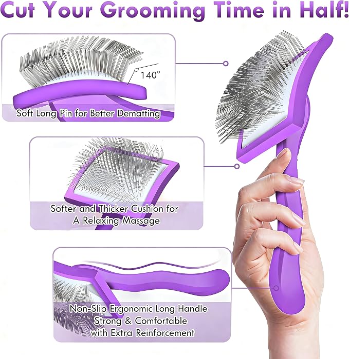 Wooden Long Pin Slicker Brush for Large Dog, Poodles & Doodles Long Hair | Grooming, Fluff & Detangle Heavy Dense Wavy Curly Coats to Easily Prevent Severe Hair Matting During Shedding Seasons