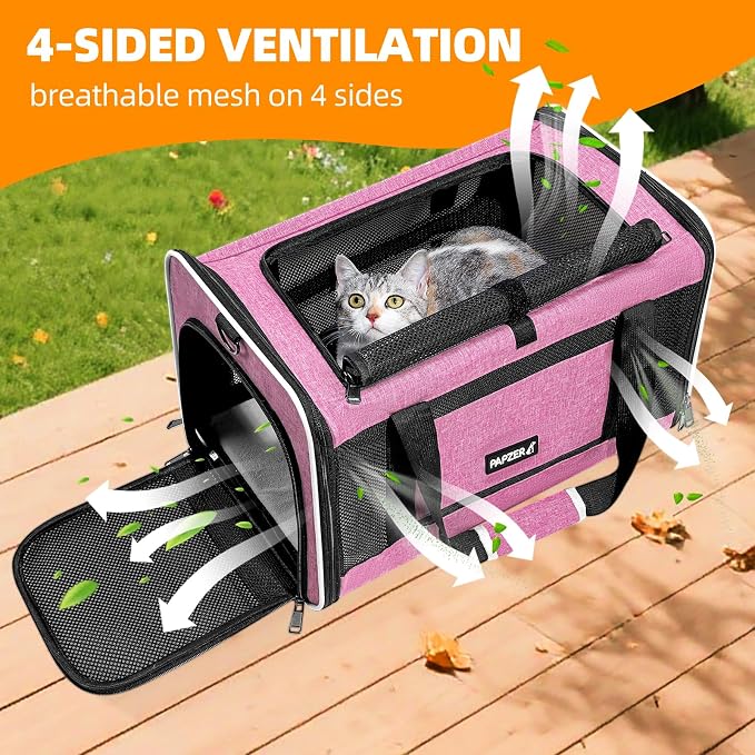Cat Carrier Soft-Sided Travel Bag for Medium to Large Cats Over 15lbs, Small Dog Carrier Crate Top Entry Breathable Mesh Puppy 12 Pounds, Pet Rabbit Carrying Cage Kennel Collapsible Pink