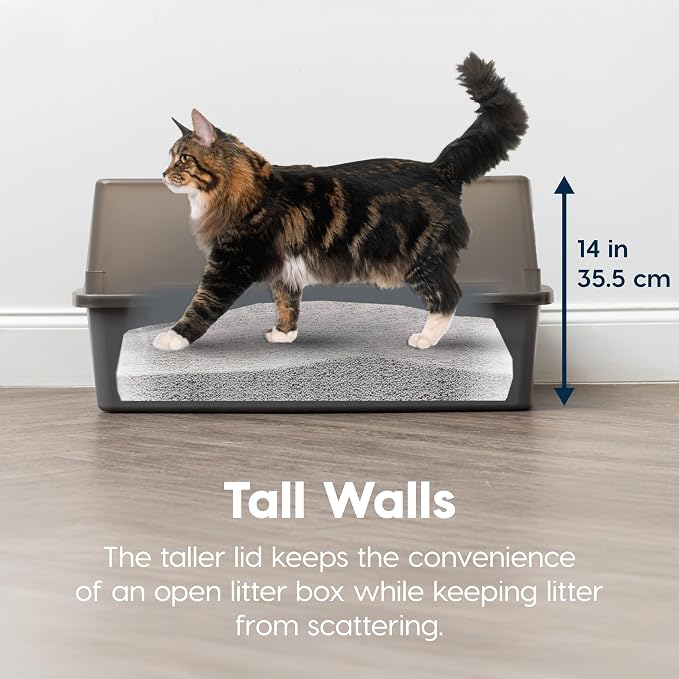 IRIS USA Extra Large Cat Litter Box XXL Open Top High Sided Walls Scatter Shield Scoop Included Easy Clean Plastic Pan for Big Cats Multi-Cat Households 30" L x 20" W x 14" H Gray