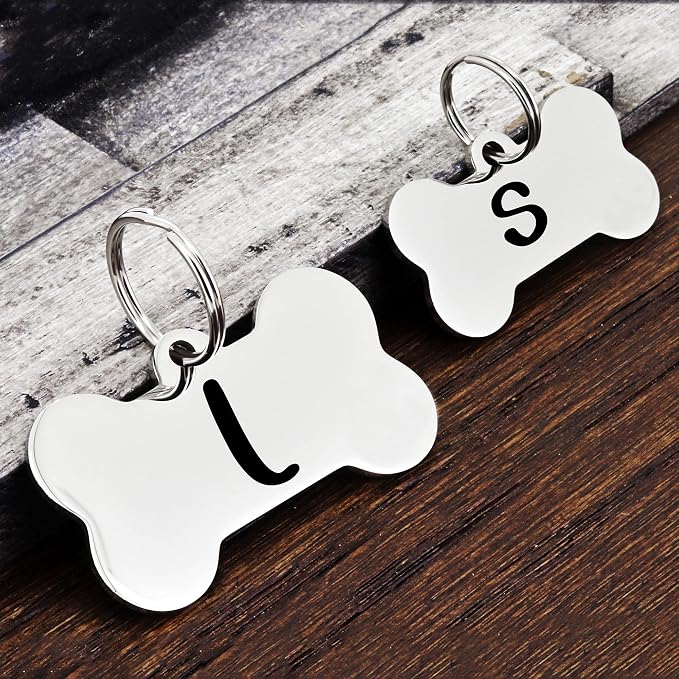Ultra Joys Personalized Dog Tags for Pets - Durable Stainless Steel Customizable Dog Cat ID Tags - Dog Tags for Safety Optional Engraved on Both Sides -Bone Shape Dog Tag Small Size, Silver