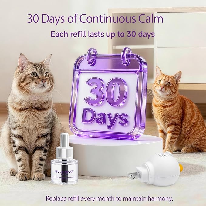 Cat Calming Pheromone Diffuser Kit (90-Day Supply) – 1 Diffuser + 3 x 48ml Refills – Helps Reduce Urine Spraying, Scratching & Fighting – Unscented Stress Relief for Single Room