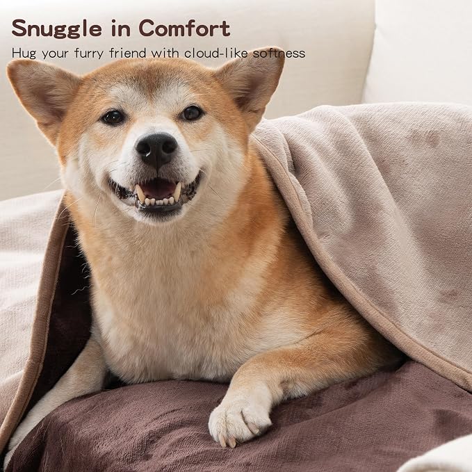 Waterproof Blanket for Couch Sofa Bed | Reversible Soft Flannel Throw Blanket for Medium Large Dogs Pet Leakproof, Protector for Crate, Travel, 50"x60", Brown
