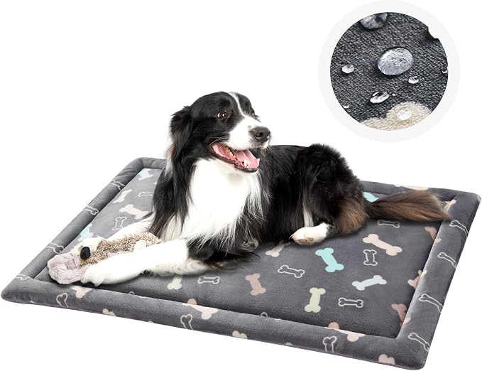 Allisandro Lightweight Waterproof Dog Bed Pad, 1.5" Thick Travel Mat for Crates, Kennels & Elevated Beds, Washable Non-Slip Sleeping Mat for Small to Large Dogs, 30 x 19 Inches, Grey Bone