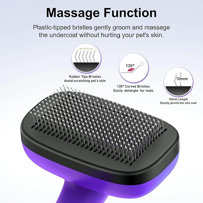 Self Cleaning Slicker Brush for Dog and Cat Shedding, Purple | Skin Friendly Deshedding Brush for Short or Long Haired Dogs & Cats, One-Click Retractable for Easy Cleaning Flying Hair