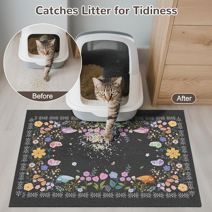 Unicorn Catcher 24"x15" Cat Litter Mat Non-Slip Washable Litter Box Mat | High-Density PVC Litter Catcher Mat Efficiently Traps Scattered Litter From Paws To Keep Floors Clean