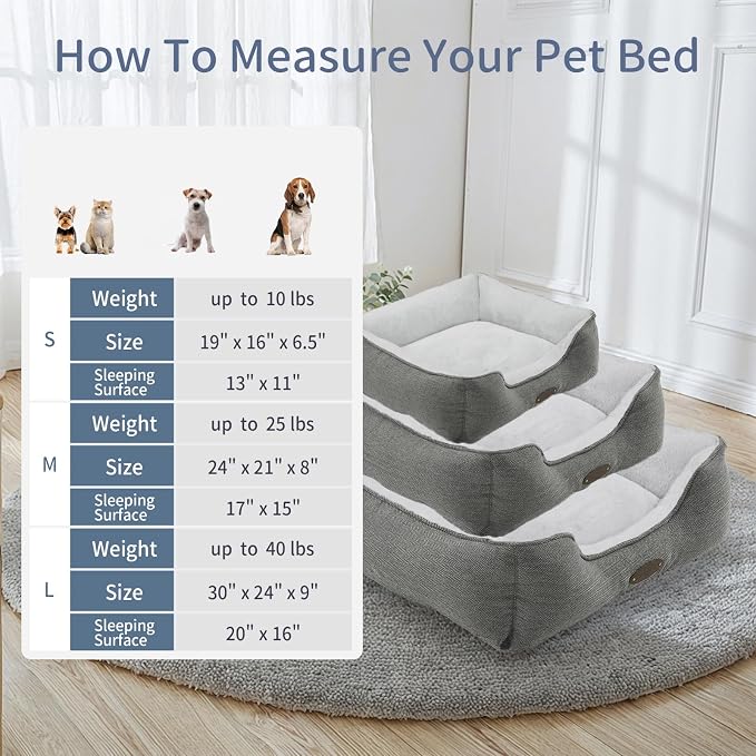 Dog Bed for Small Dogs Breeds, Rectangular Soft Kennel Bed,Washable Deluxe Plush Dog Crate Beds, Comfy Durable Pet Sleeping Bed with Pillow & Non-Slip Bottom, Size (24"X21" Gray)