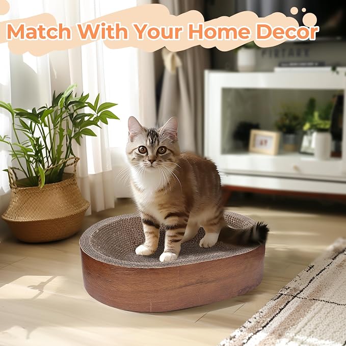 ComSaf Cat Scratcher Bed, Durable Cat Scratching Board, Oval Cat Scratch Pad, Corrugated Cardboard Cat Scratcher Bed for Indoor Cats to Lounge, Protecting Furniture, Bowl Shape
