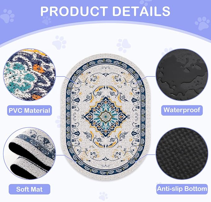 Bienbee Cat Litter Mat, 24" x 15" Dense Trapping Mesh for Litter Boxes | Litter Box Mat with PVC Mesh, Waterproof &Urineproof, Non-Slip Grip, Soft On Kitty Paws and Easy to Clean to Protect Floor
