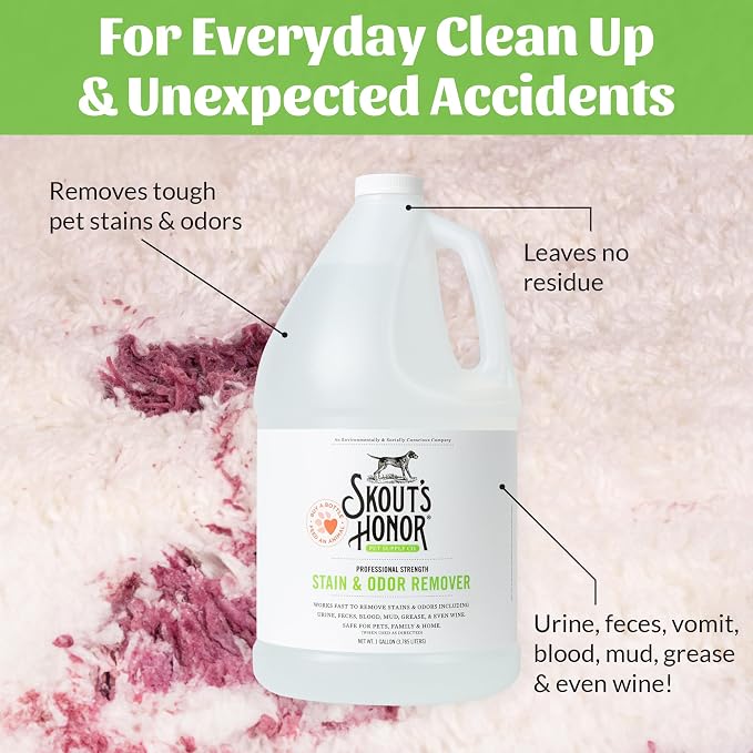 SKOUT'S HONOR Pet Stain and Odor Remover One Gallon Refill, 128 oz | Refill Professional-Strength Home and Carpet Cleaner for Dog Urine, Poop, Mud and Pet Messes