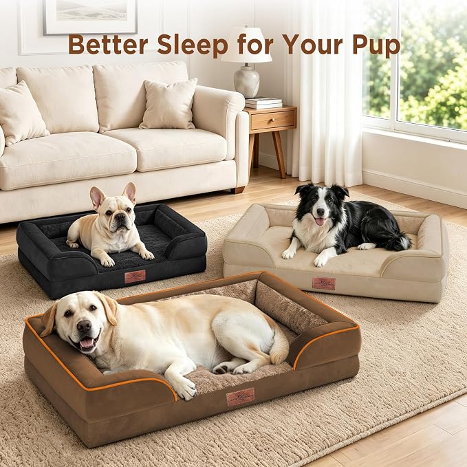 Comfort Expression Orthopedic Dog Bed for Extra Large Dogs with Bolster | Waterproof Dog Couch Bed with Washable Cover & Non-Slip Bottom, Supportive Egg Crate Foam XL Pet Bed, 45x35 Inch