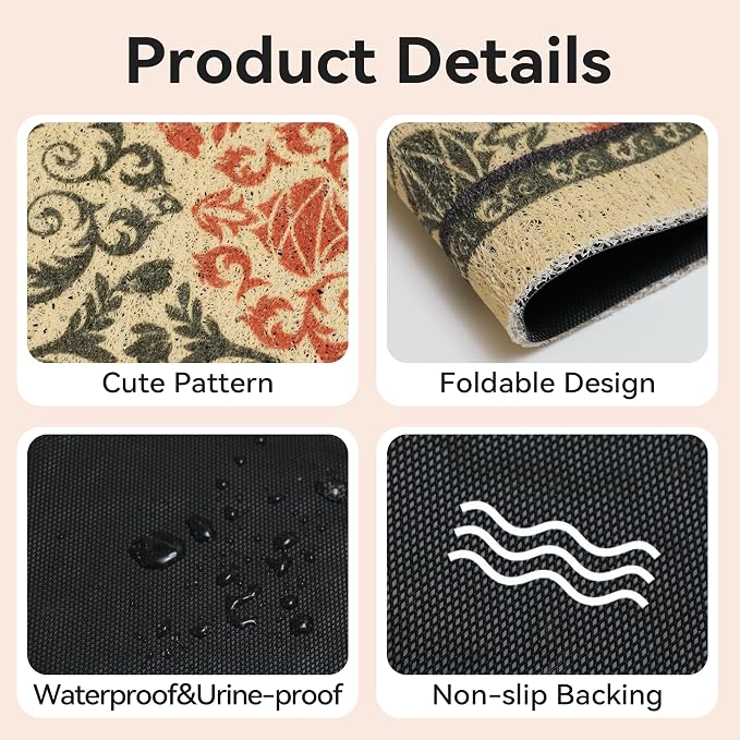 Cat Litter Mat,40"x30" High Density PVC Litter Trapping Mat, Non-Slip, Waterproof & Urine-Proof Litters Catcher Mats, Keep Floor Clean, Soft on Kitten Paws, Cat Essentials Brown-Green