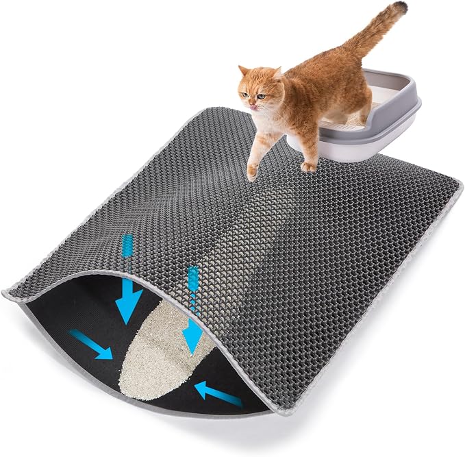 Cat Litter Mat Litter Trapping Mats, 25"x16" Cat Litter box Mat for Floor, 2 Layer Honeycomb Pet Litterbox Matt Catcher Rug, Waterproof Urine Proof, Non-Slip, Soft, Clean Easily, Small