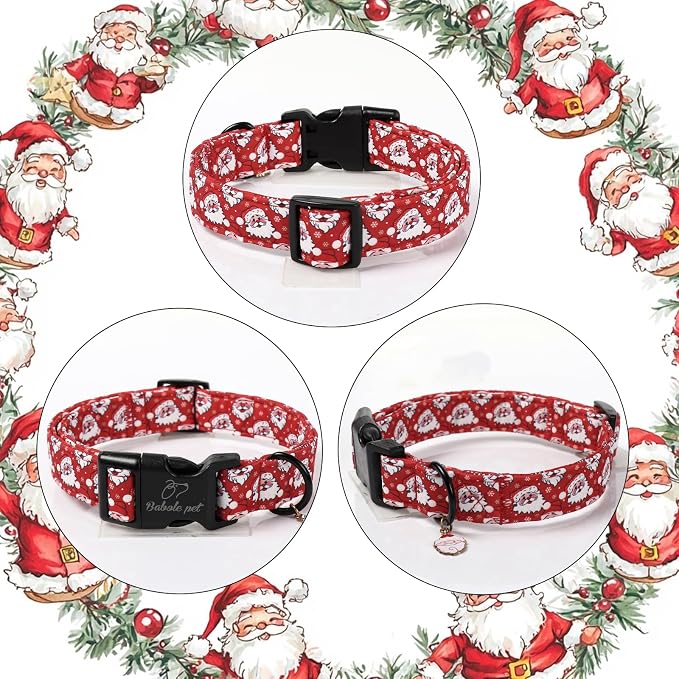 Christmas Dog Collar - Cute Red Santa Christmas Puppy Collar with Safety Buckle, Soft Adjustable Holiday Dog Collars for Small Medium Large Dogs S