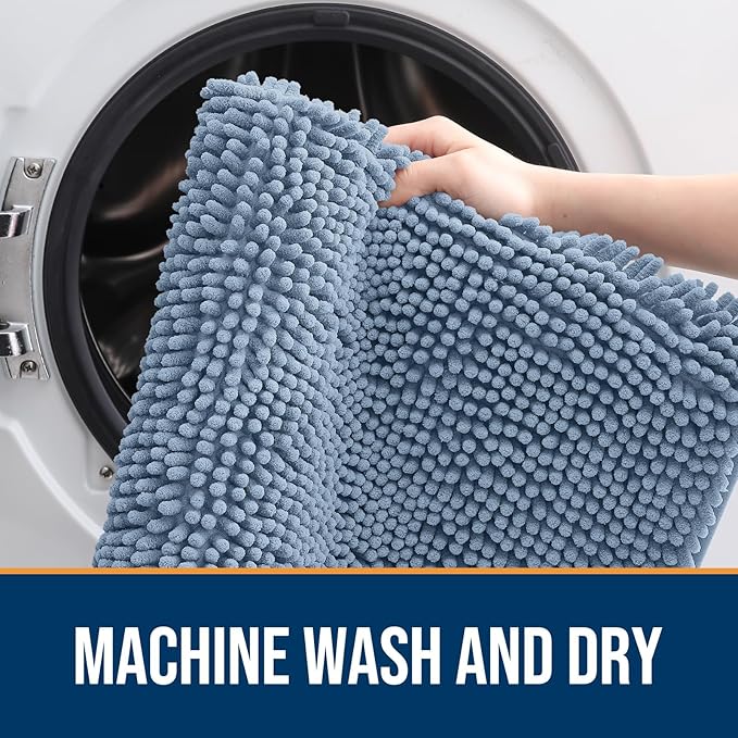OLANLY Dog Door Mat for Muddy Paws 44x32, Super Absorbent Chenille Mud Mat | Airy Blue, Absorbs Moisture and Dirt, Non-Slip Machine Washable Doormat, Quick-Drying Indoor Entryway Floor Carpet for Dogs