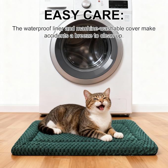 Dog Bed Mat - Dog Crate Pad - Reversible Mat for Pet Comfort - Soft Bed Crate Pads for All Seasons - Durable, Machine Washable Mat for Crates, Travel, and Home (Dark Green, 18" L*14" W*1.5" Th)