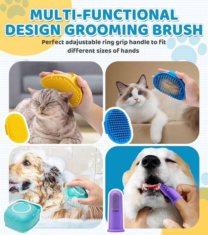 3PCS Dog Bath Brush Shampoo Brush Cat Scrubber Bath Cat Shower Brush Pet Bath Supplies, Suitable for Deshedding, Washing & Grooming for Short and Long Haired Pets (Blue Blue Yellow)