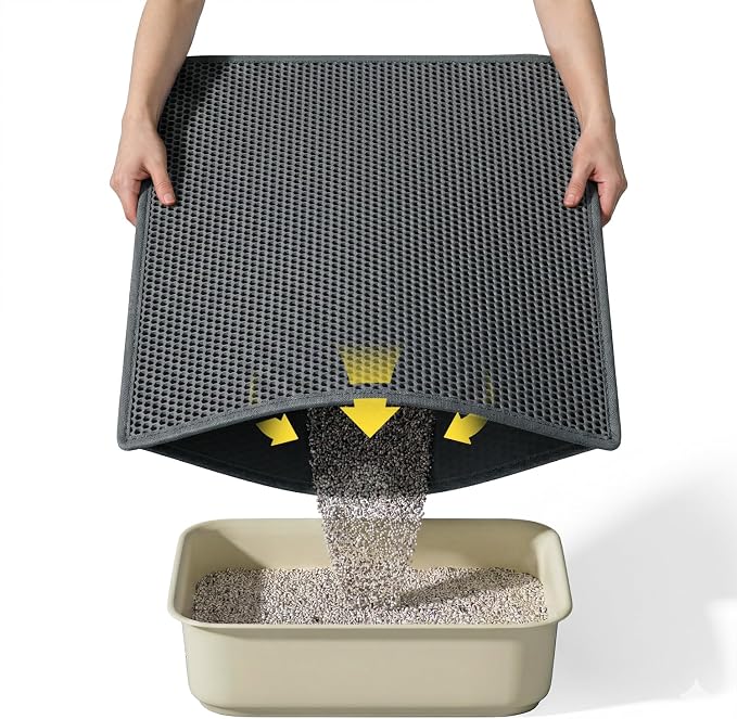 Cat Litter Mat, 30"x24", Waterproof, Easy to Clean (Black-1Pack) | Double-Layer Honeycomb for Effective Litter Trapping, Premium Durable EVA, Non-Slip, Paw-Friendly Soft Surface