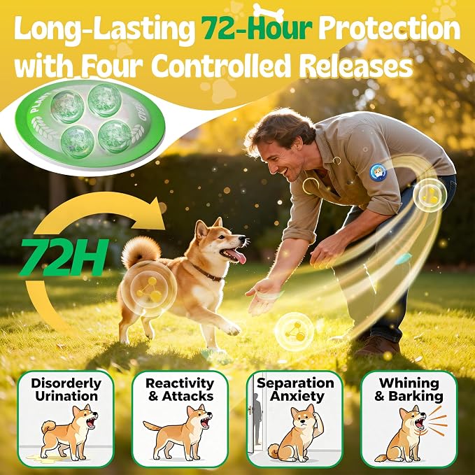 Dogs Calming Patches for Travel, Fireworks & Separation Anxiety, Pheromone & Natural Essential Oil Calming Diffuser for Dogs, Training Aid Pet Stickers, Long Lasting & Non Toxic, 10 Count