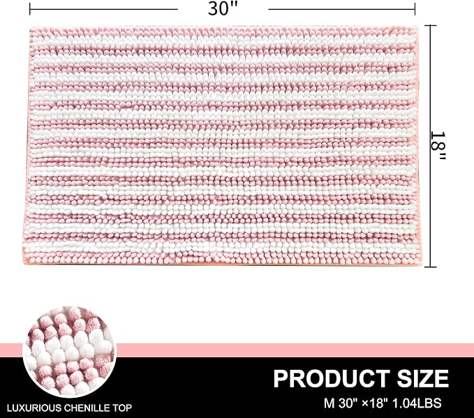 Dog Door Mat for Muddy Paws - Absorbent Quick-Dry Non-Slip Washable Chenille Pet Rug, Indoor Entryway Mat for Front Door & Crate(Pink, 30" L*18" W)