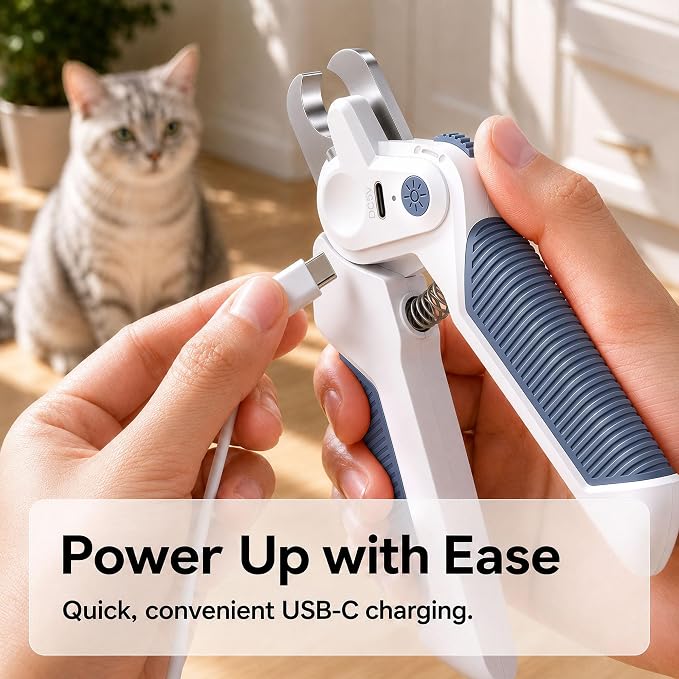 2-in-1 Cat Nail Clipper with Light for Small Medium Large Dogs | Cat Trimmer Grooming with Built-in File, Stainless Steel Blades Cutter, Ideal for Small, Medium & Large Pets, Blue