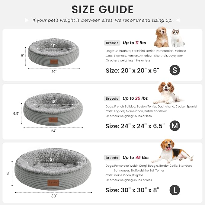 Love's cabin Round Donut Cat and Dog Cushion Bed, 24in Pet Bed for Small or Medium Dogs, Anti-Slip & Water-Resistant Bottom, Soft Durable Fabric Pet Beds, Washable Calming Cat Bed Pure Gray