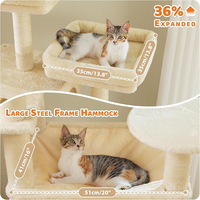 PAWZ Road XXL 81" Cat Tree Large Cats with Big Condos,Perches Sisal Posts | 20"x16" hammock for adult cats, tall cat tower with 7 scratching posts, dual perch and large condo for big maine cats