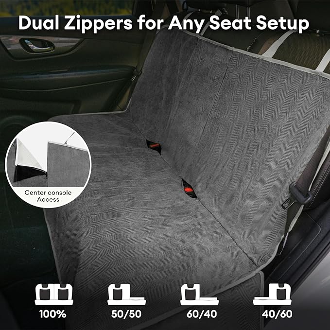 FUNNY FUZZY Dog Car Seat Cover for Back Seat, Back Seat Pet Cover for Dogs Waterproof, Scratchproof Dog Backseat Cover, Non-Slip Bench Car Seat Protector, Universal Fit Most Cars, SUVs, Trucks, Grey