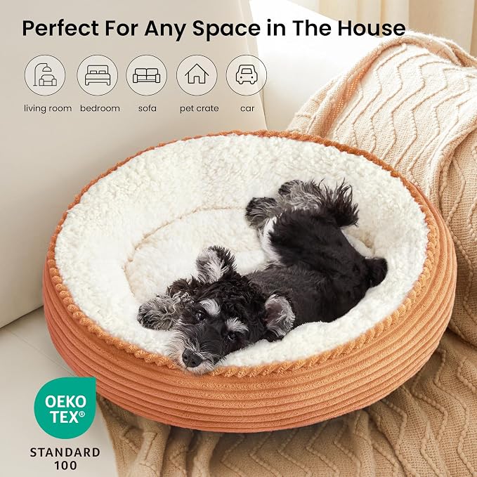 Love's cabin Round Donut Cat and Dog Cushion Bed, 24in Pet Bed for Small or Medium Dogs, Anti-Slip & Water-Resistant Bottom, Soft Durable Fabric Pet Beds, Washable Calming Cat Bed Orange