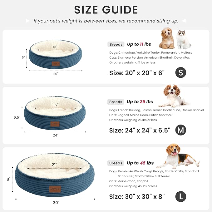 Love's cabin Round Donut Cat and Dog Cushion Bed, 24in Pet Bed for Small or Medium Dogs, Anti-Slip & Water-Resistant Bottom, Soft Durable Fabric Pet Beds, Washable Calming Cat Bed Dusty Blue