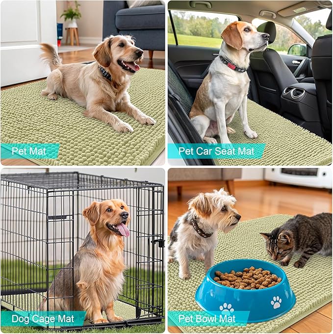 OLANLY Dog Door Mat for Muddy Paws 59x32, Super Absorbent Chenille Mud Mat | Vanilla, Absorbs Moisture and Dirt, Non-Slip Machine Washable Doormat, Quick-Drying Indoor Entryway Floor Carpet for Dogs
