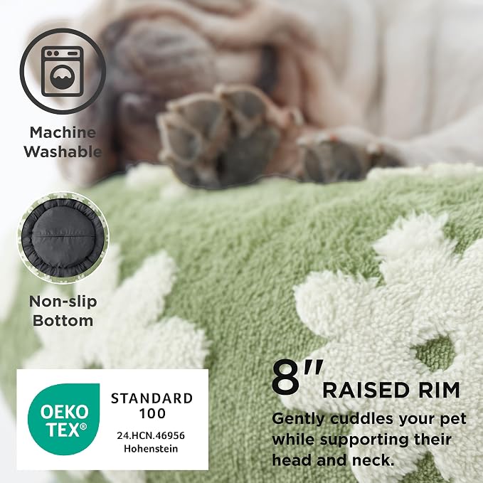 LE SURE Shown on TV Donut Small Dog Bed - Round Cat Beds Indoor Calming Gift for Pets, Cute Modern Beds with Jacquard Shaggy Plush & Anti Slip Bottom, 27 Inch, Green