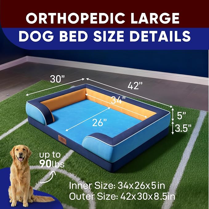 Comfort Expression Orthopedic Dog Bed for Extra Large Dogs with Bolster | Waterproof Dog Couch Bed with Washable Cover & Non-Slip Bottom, Supportive Egg Crate Foam XL Pet Bed, 42x30 Inch