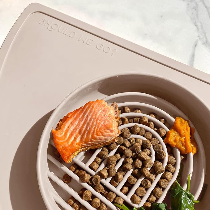 Should We Go? Slow Feeder Dog Bowls - Medium Size Silicone Slow Eating Dog Bowl for Puppies & Dogs with Suction Cup -Dishwasher-Safe, Lick Mat Design, Reduces Gulping,for All Breeds,7.5”x1.5”- Sand