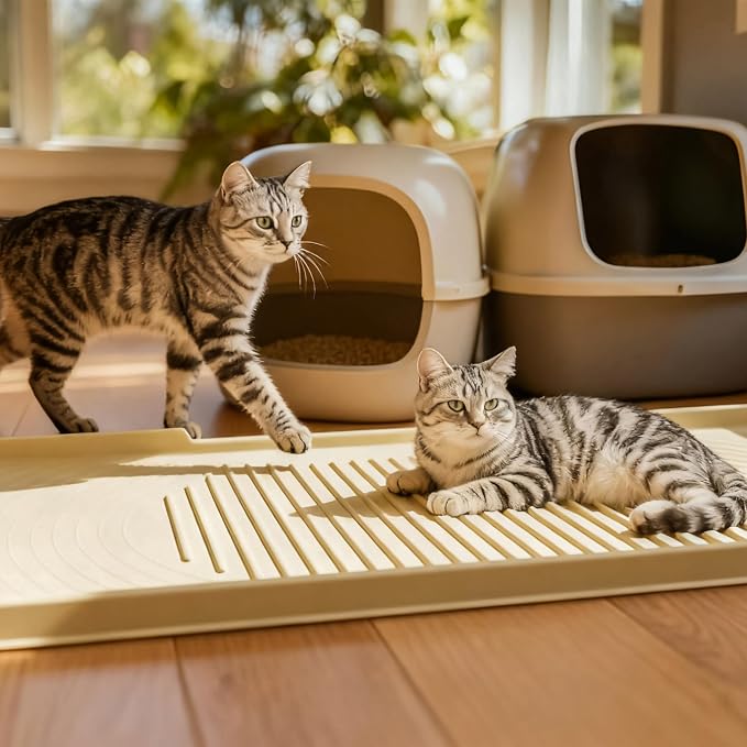 ISSEVE XXL Cat Litter Mat, Extra Large Silicone Litter Box Mat, Beige | 54" x 27.5" XXL, 1.38" Raised Edge, Urine Proof, Litter Trapping Mat for Scatter Control, Soft on Kitty Paws, Protect Floor