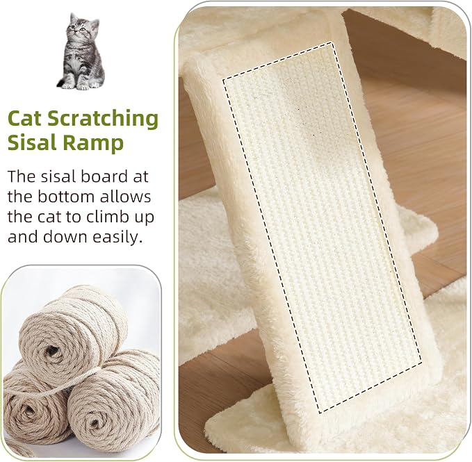 Cat Tree Tower for Indoor Cats, Top Platform with Toy, GCT006SM | 49.2 inch Cat Condo House, Sturdy Base, Scratching Post & Board, 3 Balls, Hanging Basket, Small Cats and Kittens, Beige