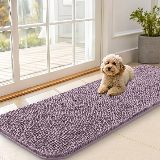 OLANLY Dog Door Mat for Muddy Paws 59x20, Super Absorbent Chenille Mud Mat | Deep Plum, Absorbs Moisture and Dirt, Non-Slip Machine Washable Doormat, Quick-Drying Indoor Entryway Floor Carpet for Dogs