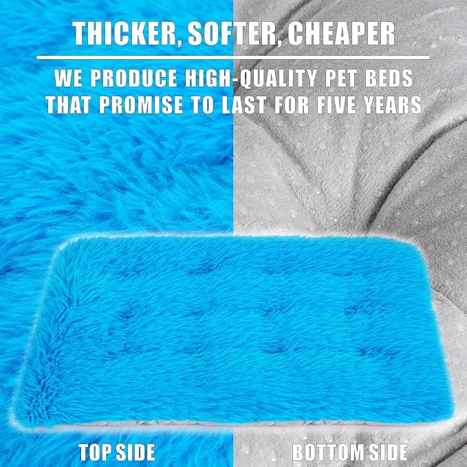Machine Washable Dog Bed, Deluxe Plush Dog Crate Pad and Cat Bed, Anti-Slip Bottom Kennel Pad Mat, Fuzzy Pet Beds for Large, Medium, Small Dogs Breeds (Azure Blue, 24.0"L x 18.0"W x 3.0"Th x 1 PACK)