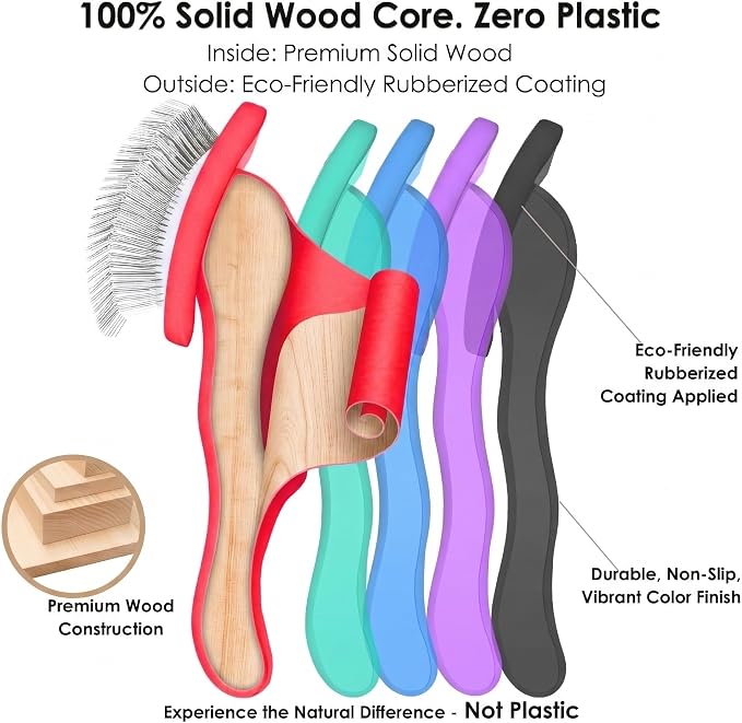Wooden Long Pin Slicker Brush for Large Dog, Poodles & Doodles Long Hair | Grooming, Fluff & Detangle Heavy Dense Wavy Curly Coats to Easily Prevent Severe Hair Matting During Shedding Seasons