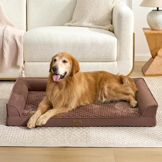 COZY KISS Dog Beds for Extra Large Dog, XXL Bolster Pet Couch with Waterproof Lining, Egg Crate Foam Sofa for Pets Up to 150 lbs, U-Shaped, 48x35x8 inch, Brown