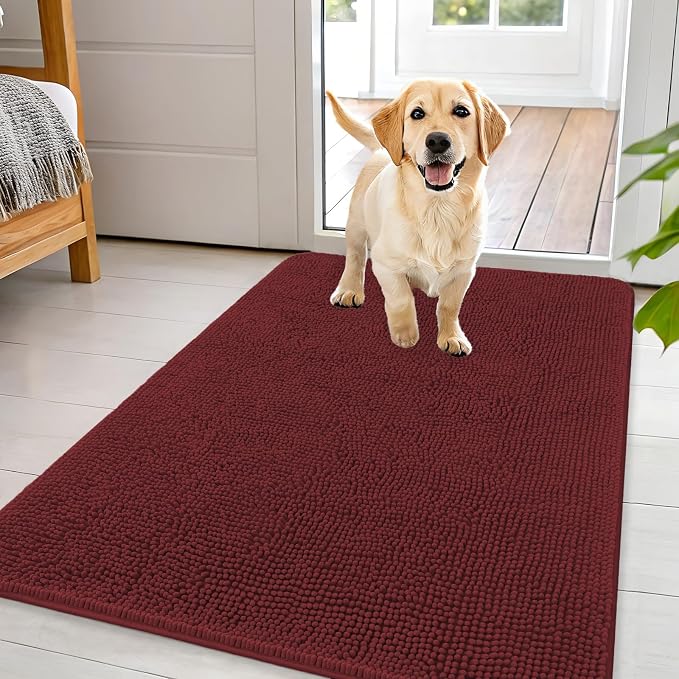 OLANLY Dog Door Mat for Muddy Paws 44x32, Super Absorbent Chenille Mud Mat | Caramel Russet, Absorbs Moisture and Dirt, Non-Slip Machine Washable Doormat, Quick-Dry Indoor Entryway Floor Carpet for Dogs