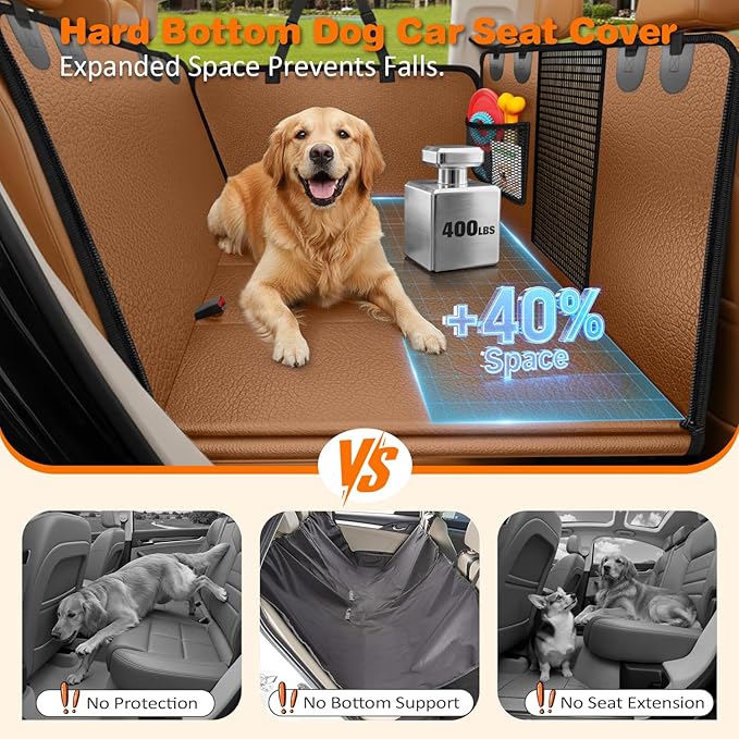 URPOWER Hard Bottom Dog Car Seat Cover for Pets 100% Waterproof Seat Cover Hammock 600D Heavy Duty Scratch Proof Nonslip Durable Soft Back Seat Covers for Full Size Trucks