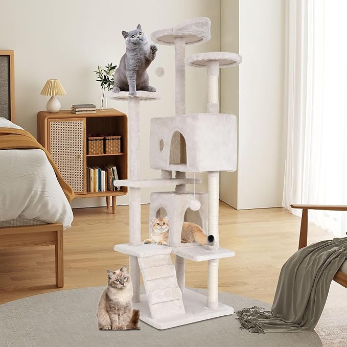 BestPet | 70" Cat Tree Tower | Beige | Sturdy Multi-Level Cat Tree | with Plush Condo, Cozy Perch, Sisal Scratching Posts, Hanging Toy and Hammock | Easy Assembly | for Kittens & Adult Cats