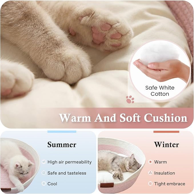 YOUDENOVA Cat Bed Basket with Removable Cushion,Stimulicat Handwoven Cat&Dog Basket,Cat Beds for Indoor Cats Couch, Kitten Bed for Medium and Large Cat, All Season Universal