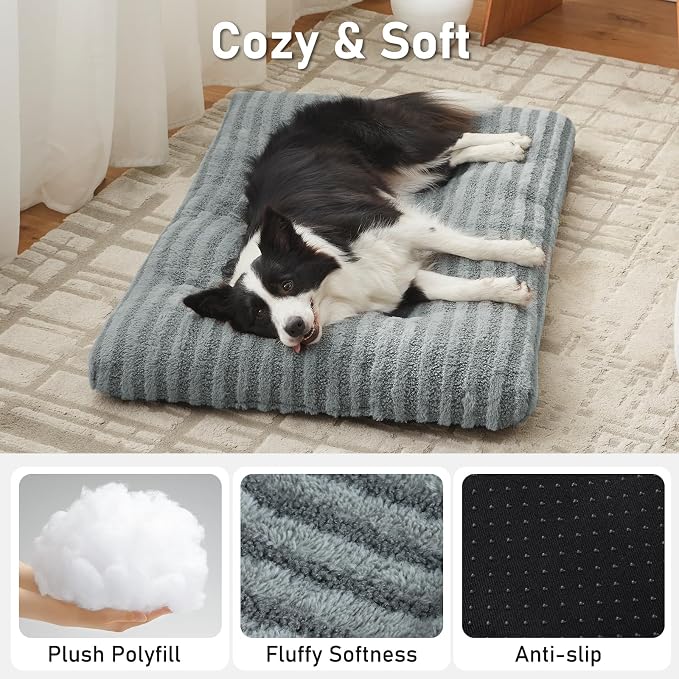 FURTIME Washable Small Dog Bed, Deluxe Dog Crate Beds | Comfy Fluffy Kennel Pad Anti-Slip Pet Sleeping Mat for Puppy/Cat, Machine Washable Dogs Pillow, 23"x18"x3", Gray