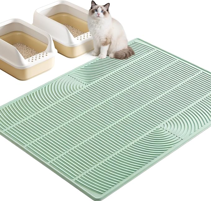 TRZZ XXL Cat Litter Mat, Large Silicone Waterproof Mat, Green | Non-Slip, Easy to Clean, Cat Litter Trapping Mat, Kitty Litter Catcher, Scatter Control, for Floor
