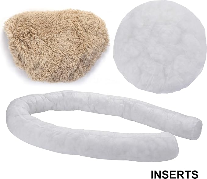 Donut Dog Bed Calming Ultra Soft Shag Faux Fur Dog Bed Comfortable Donut Cuddler for Dogs and Cats,Self Warming and Washable (30Inches, Beige)