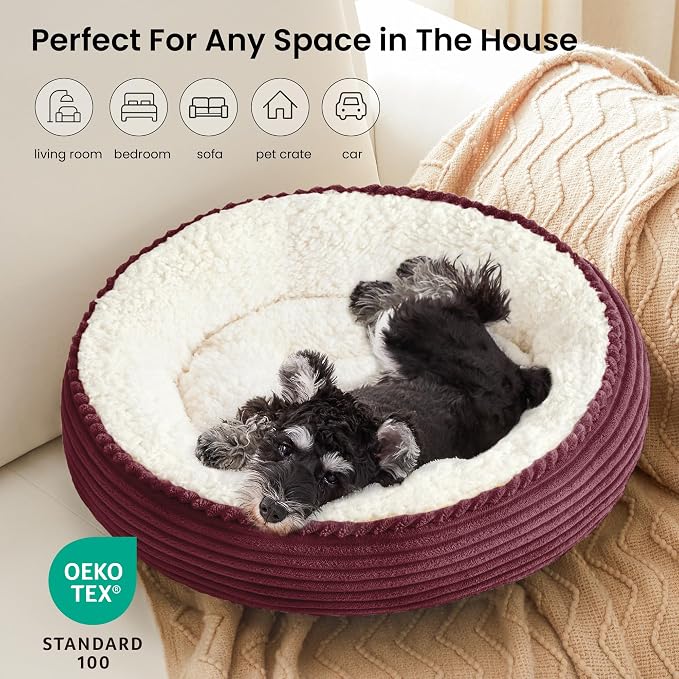 Love's cabin Round Donut Cat and Dog Cushion Bed, 24in Pet Bed for Small or Medium Dogs, Anti-Slip & Water-Resistant Bottom, Soft Durable Fabric Pet Beds, Washable Calming Cat Bed Dusty Rose
