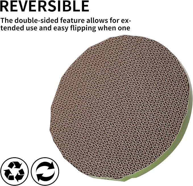Round Cat Scratcher Replacement Pads, Green and Yellow, 10 inch, 4PCS | Circle Scratcher Pad, Cardboard Refill, 7/8 inch Thickness