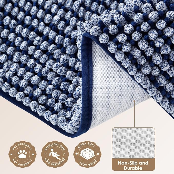 EHEYCIGA Super Absorbent Dog Door Mat for Muddy Paws 48x30 Inch Indoor, Front Doormat Outside Entrance, Quick Dry Chenille Washable Dog Crate Bed, Non-Slip Pet Rug Mud Mat Outdoor Entryway, Navy Blue