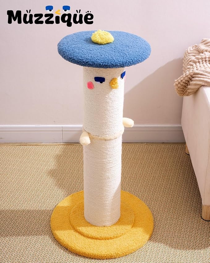 Cute Cat Scratching Post, 31 Inch Tall&Thicker Scratcher with Top Perch Bed | Large Sisal Rope Scratch Post, Full Strectch for Indoor&Adult Cats/Kitten, Heavy&fun Play Stand, Sturdy Climb Tree Furniture